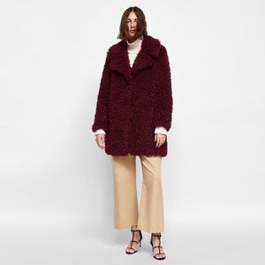 NEW Zara Soft Faux Fur Coat Burgundy - Size L